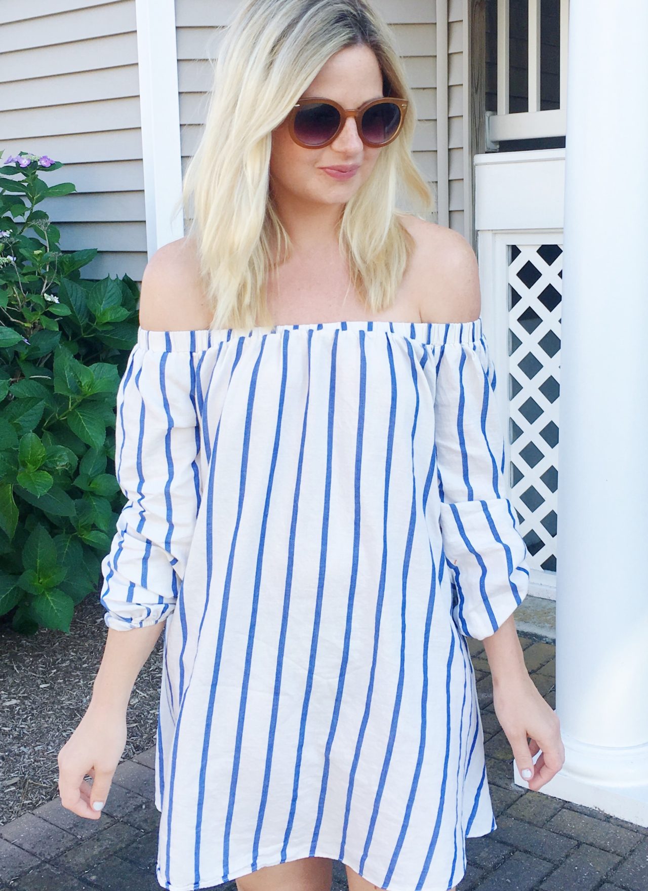 Off the Shoulder Striped Dress