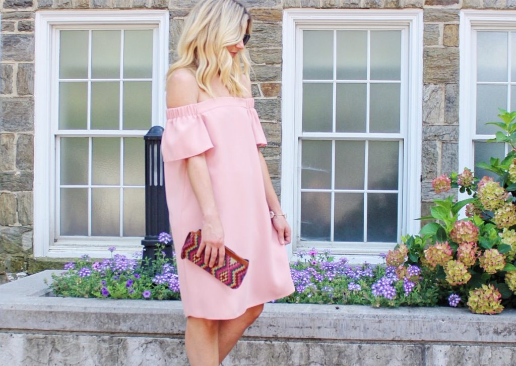 pink off the shoulder