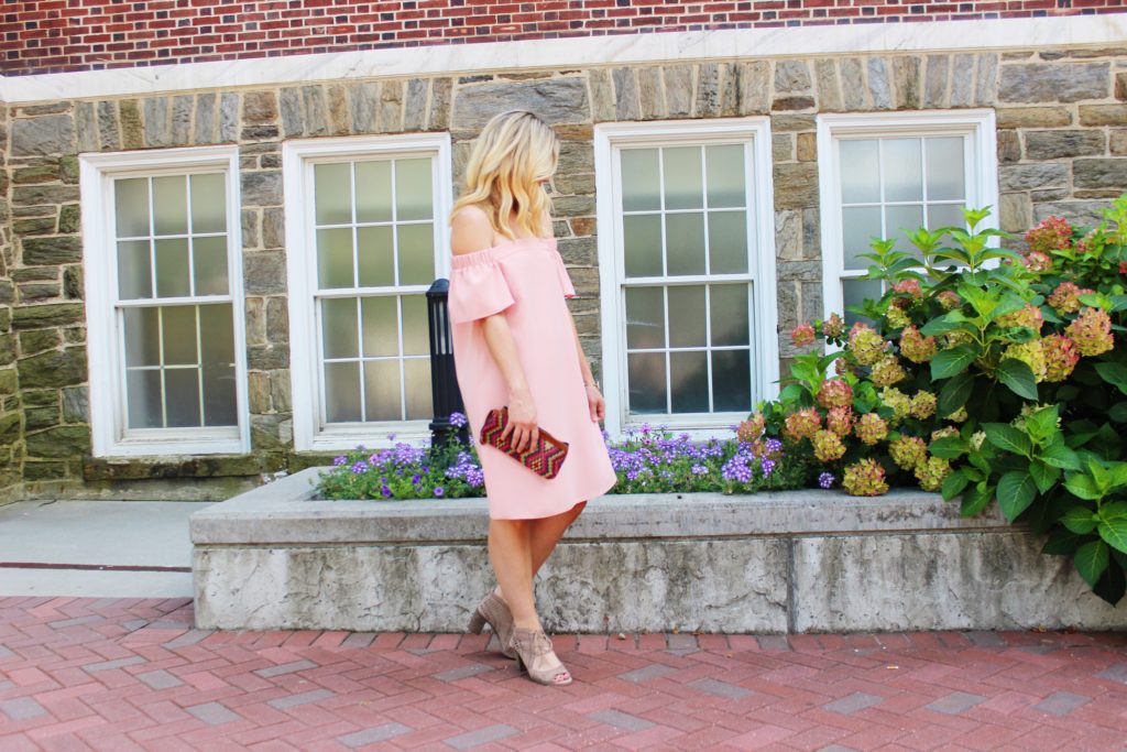 pink off the shoulder dress