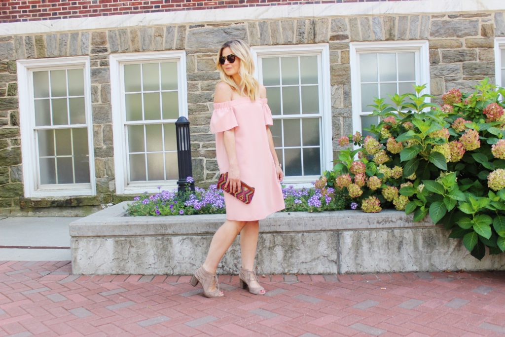 Pink off the shoulder dress