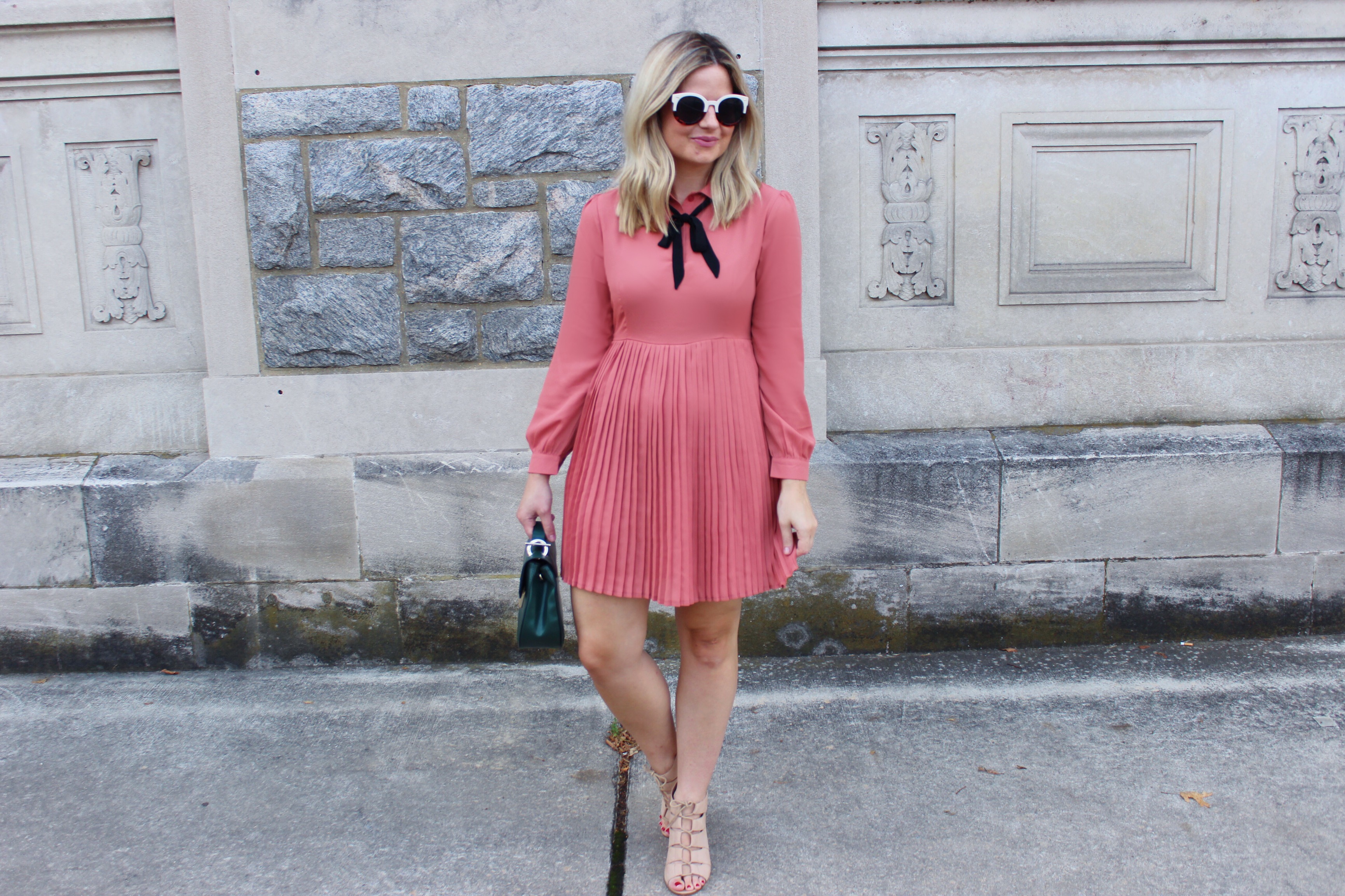 My Style: Pleated Pink Bow Tie Dress