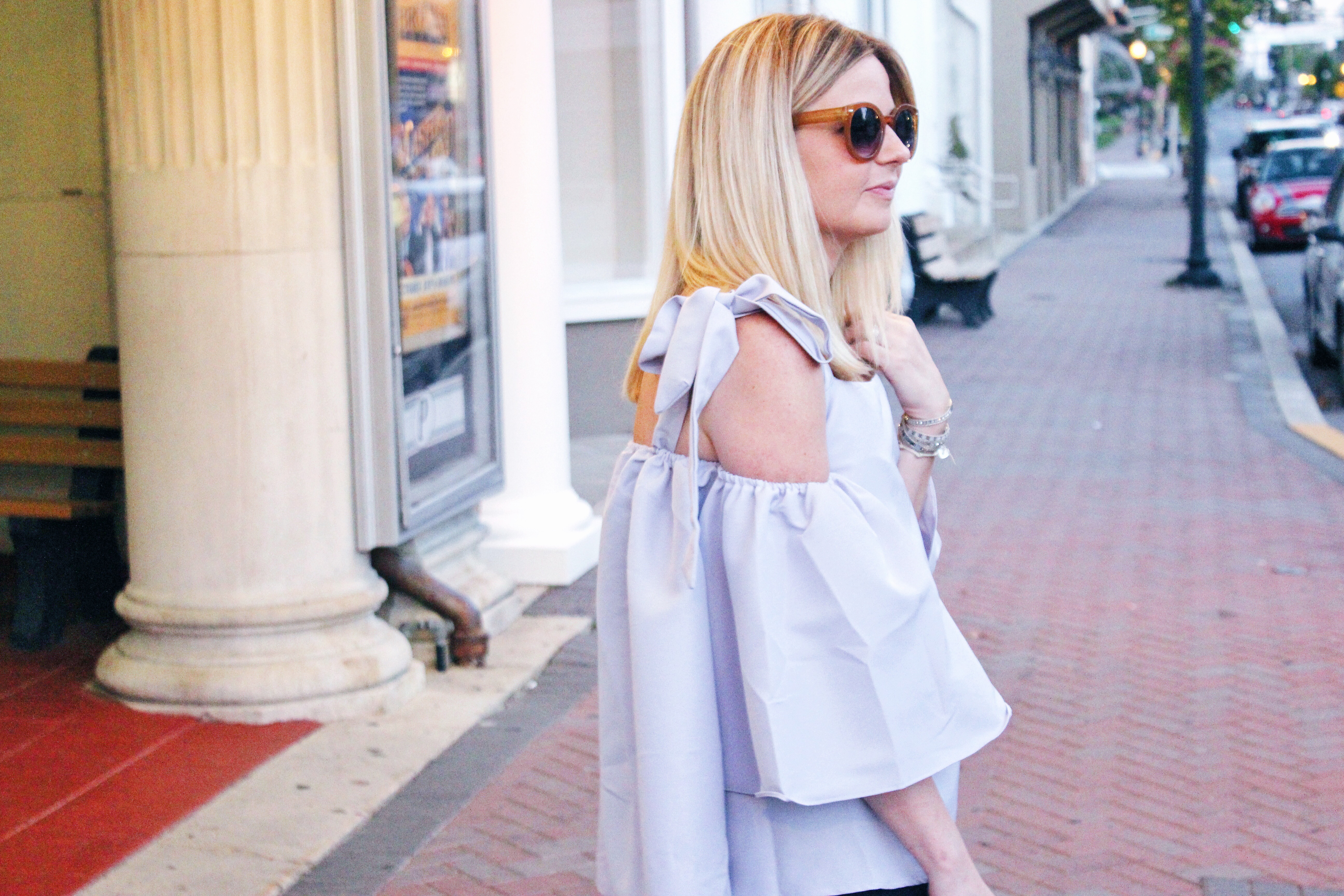 Bow Tie Open Shoulder Blouse