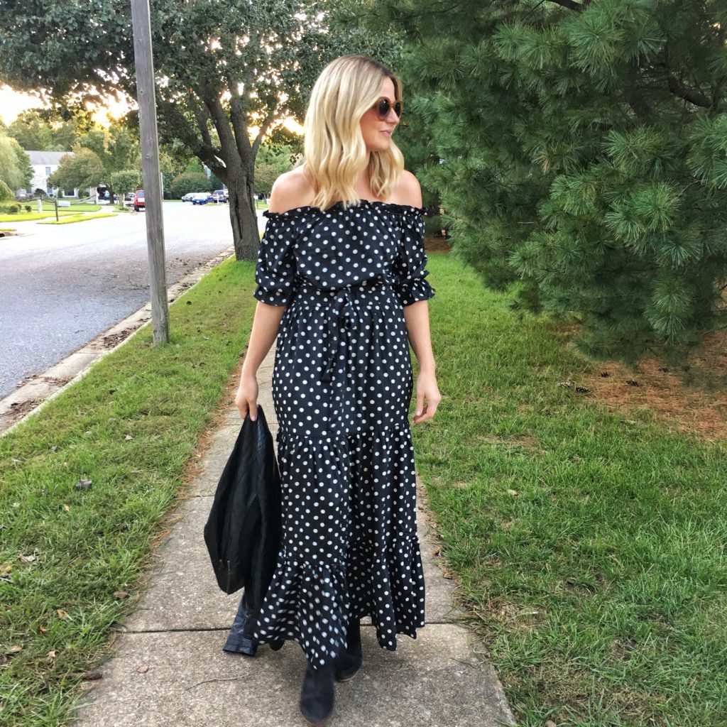 Polka-dot-off-shoulder-dress